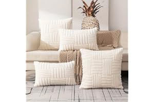 2 pcs Boho Farmhouse Decorative Throw Pillow Cover，Soft Plush Stripe Cushion Case, 18x18in, Washable, Cozy Modern Home Decor 