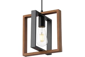 9MMML Industrial Small Pendant Lighting, Farmhouse Kitchen Island Hanging Lamp with Cord, Wood+Metal,1 Light E26 Fixture for Dining Room Bedroom Hallway Entryway,9.5 inch
