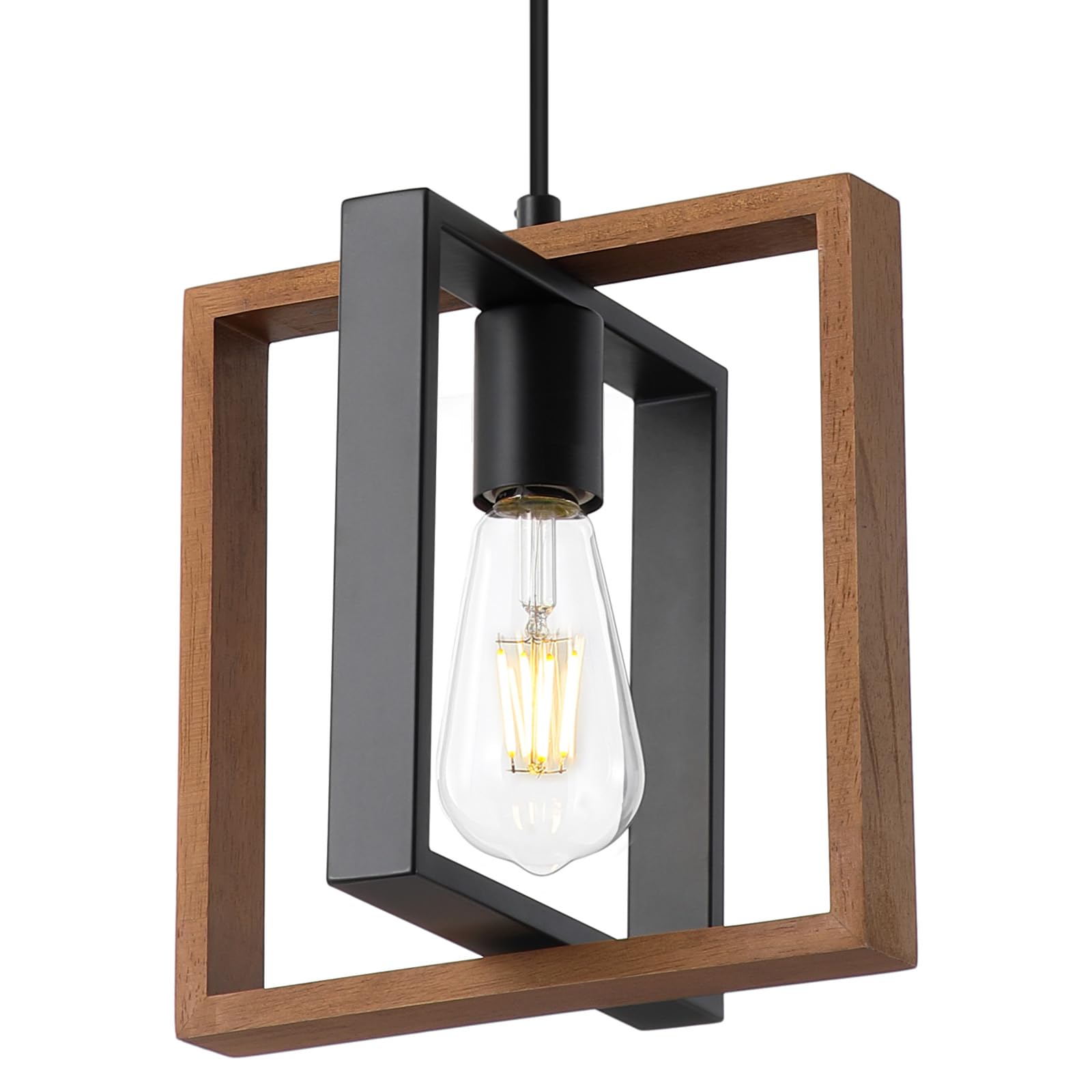 Photo 1 of 9MMML Industrial Small Pendant Lighting, Farmhouse Kitchen Island Hanging Lamp with Cord, Wood+Metal,1 Light E26 Fixture for Dining Room Bedroom Hallway Entryway,9.5 inch