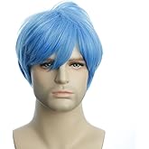 karlery Men's Handsome Blue Short Fluffy Straight Unisex Baby Hair Helloween Costume Wig Anime Cosplay Party Wig