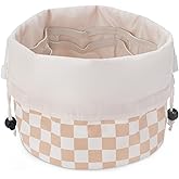 Narwey Barrel Drawstring Checkered Makeup Bag Large Cosmetic Bag Make up Bags Toiletry Bag Travel Bags for Toiletries Organizer for Women Gift for Teen Girls (Large, Light Checkerboard)