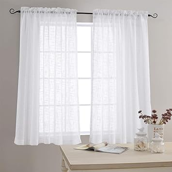 Linen Textured Sheer Window Curtains For Bedroom 63 Inches Long