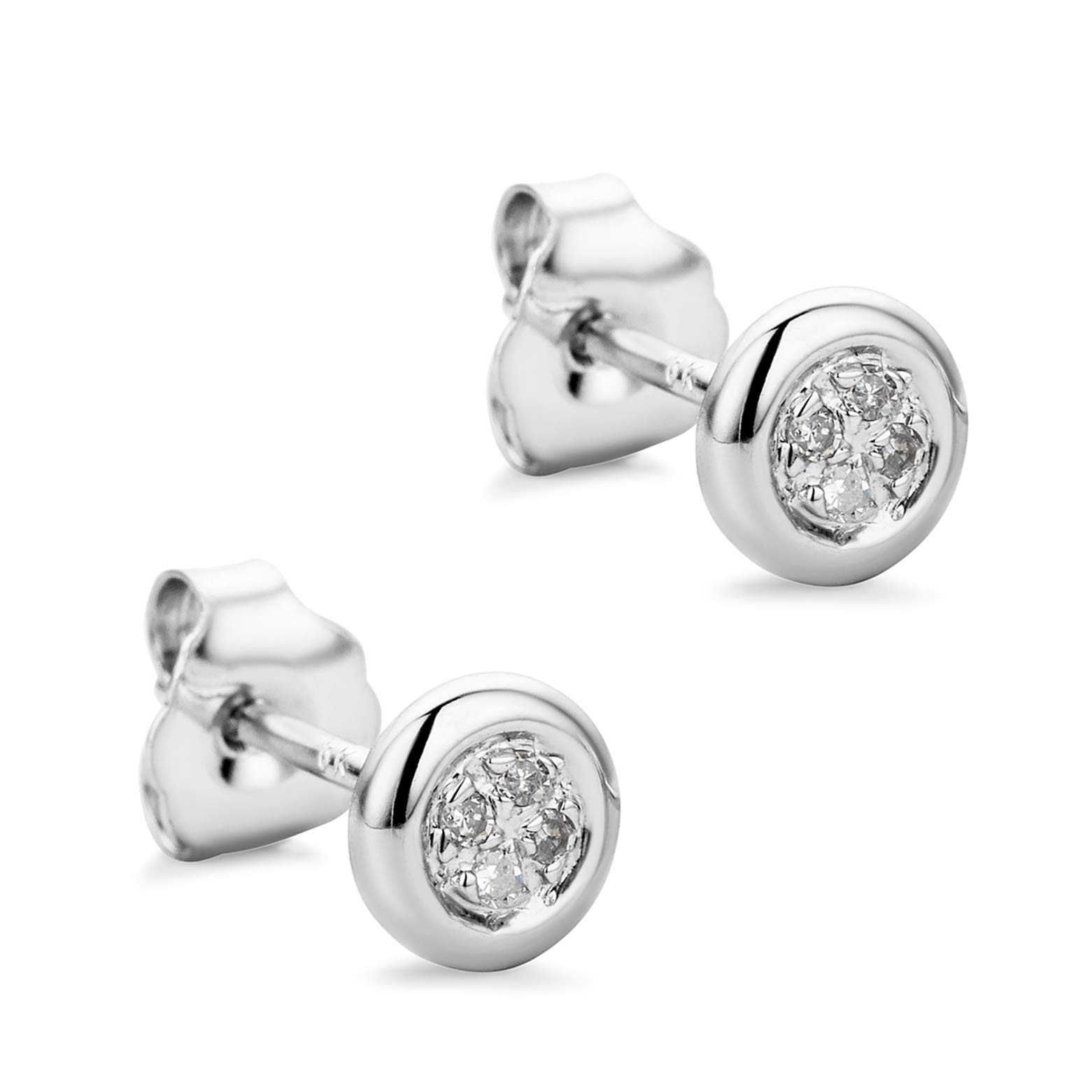Orovi Round White Gold Earrings for Women with Diamonds in 9 Carat Gold, Hypoallergenic Earrings - Handmade studs with jewellery box
