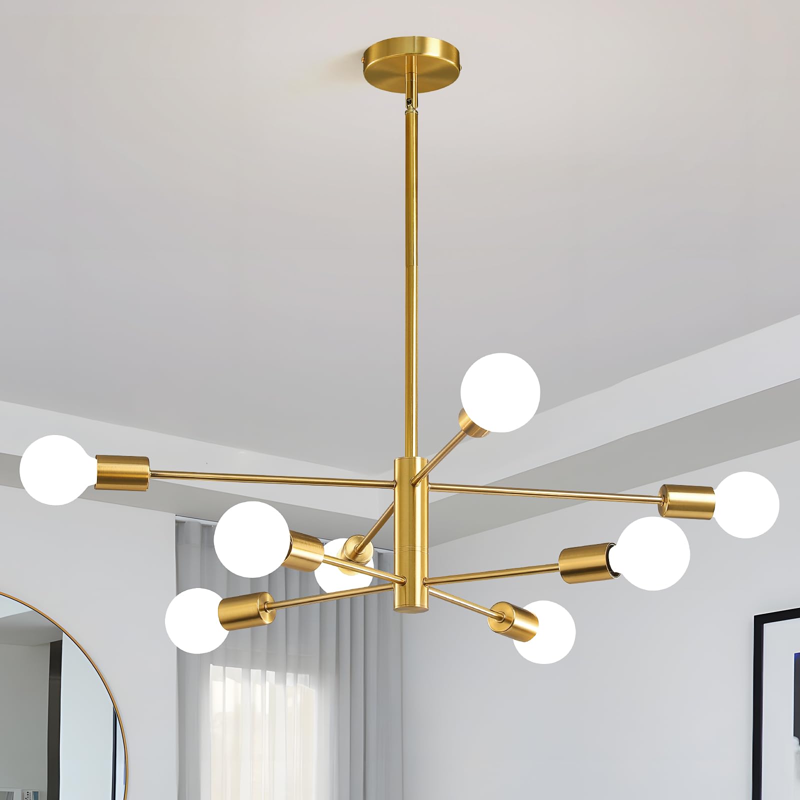 Photo 1 of KAISITE Modern Chandelier Sputnik Ceiling Light Fixture 8-Light Gold Chandelier Dining Room Light Over Table Height Adjustable Mid Century Ceiling Hanging Chandelier for Bedroom Kitchen Foyer