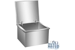 OLIPIC Drop in Ice Chest, Outdoor Kitchen Ice Bar, Stainless Steel Ice Cooler, Commercial Ice Bin with Hinged Cover, Ice Bucket, Drain-Pipe and Drain Plug Included, for Cold Wine Beer