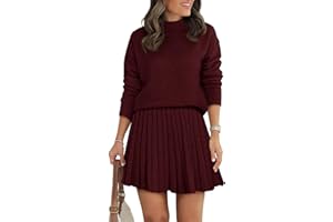 COCCKO Women's Two Piece Outfits Turtleneck Long Sleeve Ribbed Knit Tops Pleated Mini Skirt 2025 Casual Sweater Sets