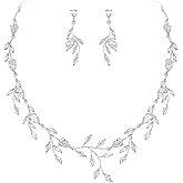 EVER FAITH Wedding Jewelry for Bride Women Bridesmaid, Sparkly Cubic Zirconia Pear-Shaped Birthstone Leaf Necklace Earrings Set for Prom