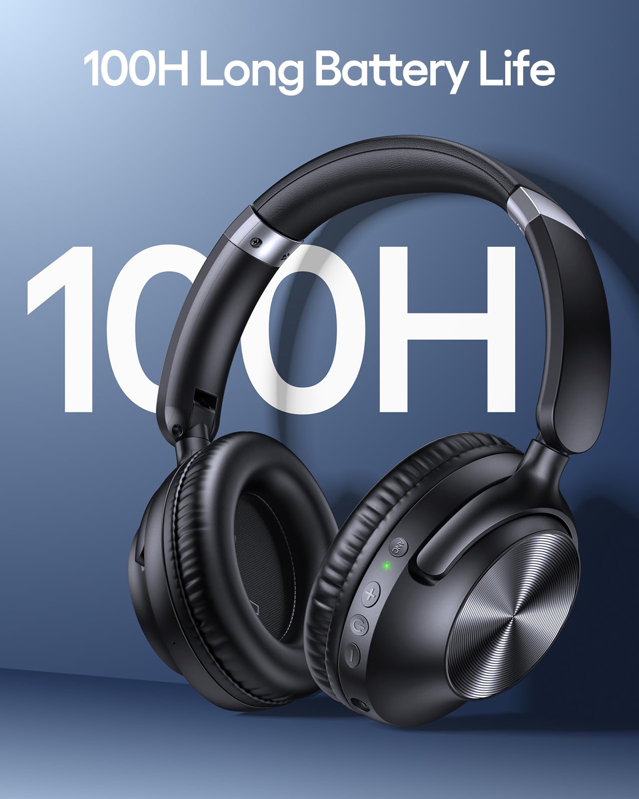 TAGRY Hybrid Active Noise Cancelling Headphones 100H Playtime Wireless Bluetooth Over Ear Headphone with Fast Charging Hi-Res Audio Comfort Earcups Headsets for Home Travel Office Phone PC Black
