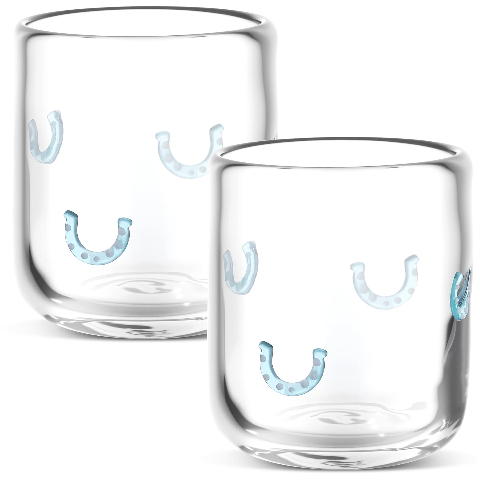 SiliFine 2 Pcs Horseshoe Icon Juice Glasses - 14oz Blue Horseshoe Stemless Wine Drinking Coffee Glass Cup for Home Party Supplies & Gift