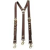Hulara Full Grain Buff Leather Suspenders For Men|Women Adjustable Back Y Design Dress Suspenders For Men Mens Suspenders