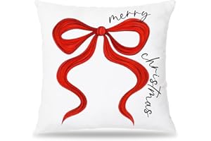 Pleonox Coquette Red Bow Merry Christmas Pillow Covers 18x18, Preppy Christmas Decor, Girly Xmas Decorative Throw Pillow Covers for Girls Dorm Room Apartment