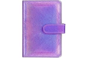 MOGOOSTRY A6 Binder Cover Glitter Purple PU Leather Binder Cover Refillable 6-Ring Planner Budget Binders Loose-Leaf Notebook Binder Covers with Magnetic Buckle Closure