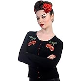 Lost Queen Rockabilly Pinup Skull Cherries Black Knit Cardigan