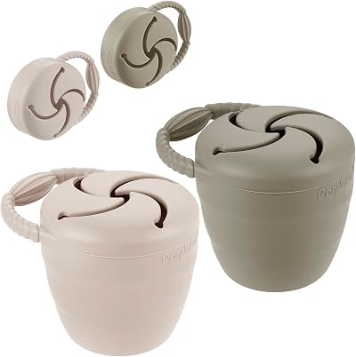 PandaEar 2 Pack Toddler Snack Pots Collapsible Silicone Spill Proof Pot