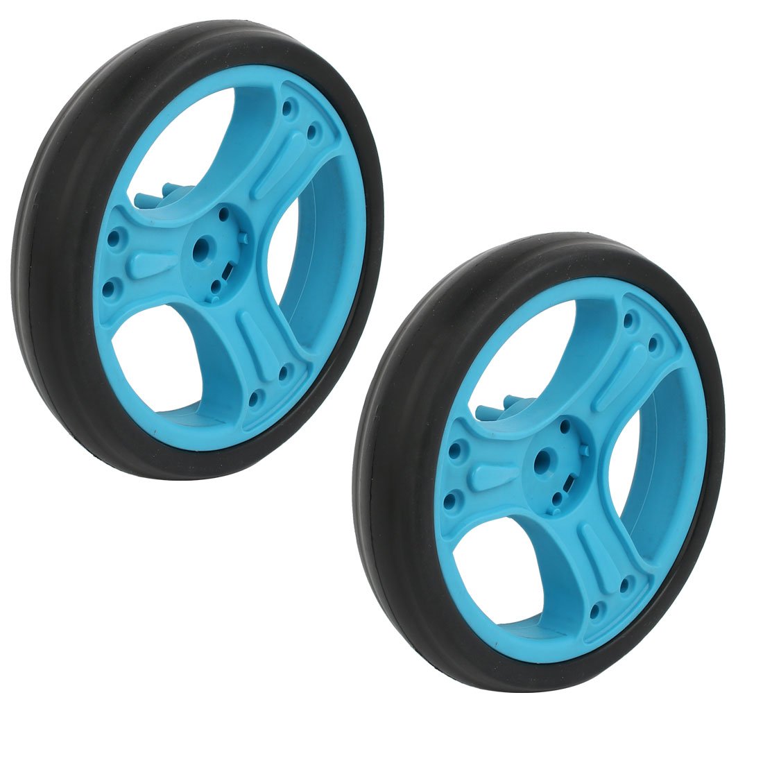 Photo 1 of uxcell 2pcs 150mm 6 Inch Dia Plastic Single Wheel Pulley Rolling Roller Blue 8mmx25mm