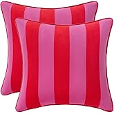 MONDAY MOOSE Decorative Throw Pillow Covers Cushion Cases, Set of 2 Soft Velvet Striped Piping Edge Designs, Pillow Inserts Not Included (20x20 inch, Hot Pink/Red)