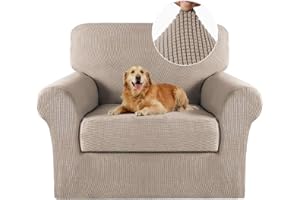 Turquoize 2 Piece Chair Covers Chair Slipcovers for Living Room Armchair Sofa Covers Chair Couch Cover with Arms Washable Furniture Protector for Chairs Feature Thick Jacquard Fabric (Chair, Sand)