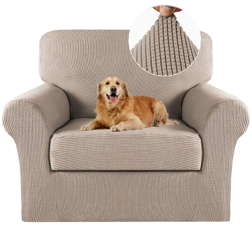 Photo 1 of Turquoize 2 Piece Chair Covers Chair Slipcovers for Living Room Armchair Sofa Covers Chair Couch Cover with Arms Washable Furniture Protector for Chairs Feature Thick Jacquard Fabric (Chair, Sand)
