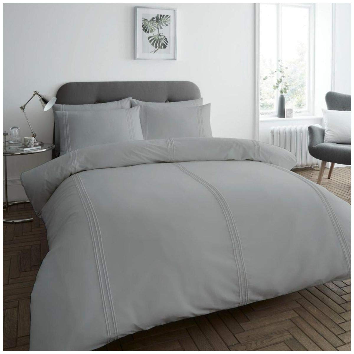 GC GAVENO CAVAILIA Luxury Duvet Set Plain Dyed Pleated Quilt Cover Bedding, Polyester, 50% Cotton, Grey, Double
