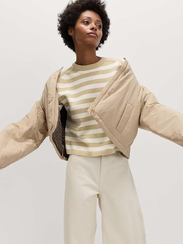 Maglione Corto a Righe in Misto Cotone da Donna Crema