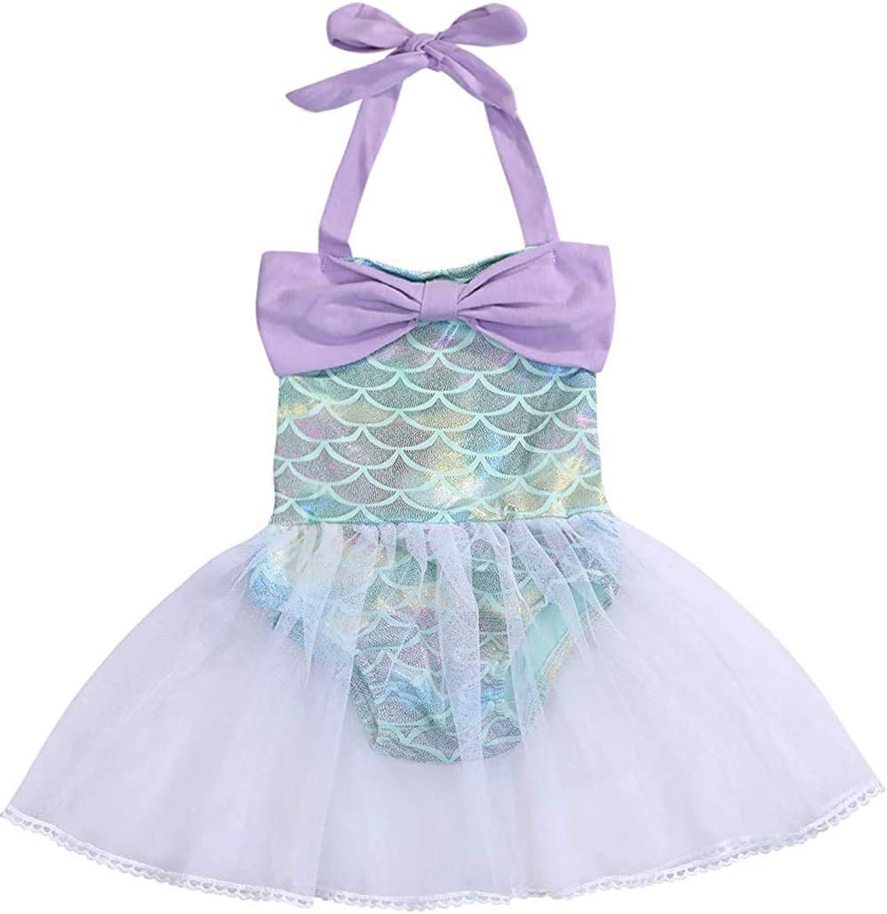 EGELEXY Baby Girls Mermaid Bowknot Sequins Ruffles Bodysuit Romper Jumpsuit Tutu Party Dress Sunsuit Outfits