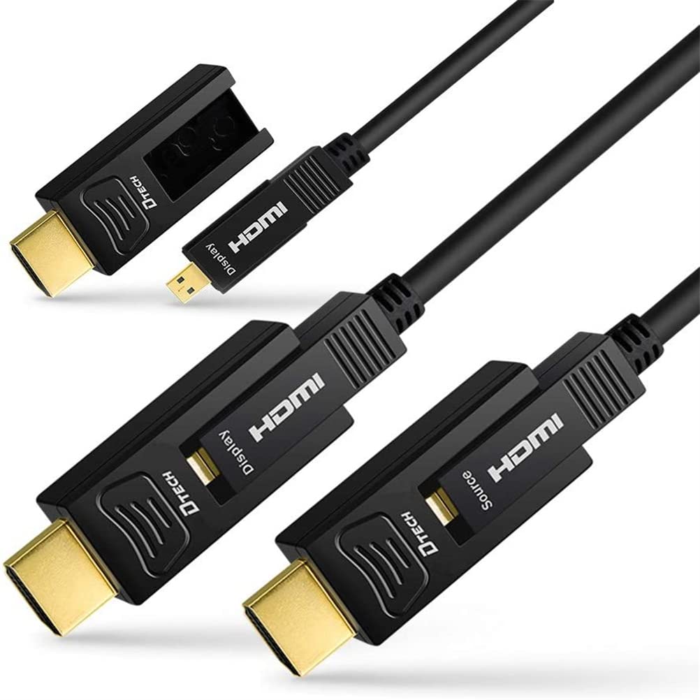 DTECH Fiber Optic HDMI Cable 4K at 60Hz/ 2K at144Hz HDR 60Hz 4:4:4 18Gbps High Speed Ultra HD with Dual Micro HDMI and Standard HDMI Connector(45m)