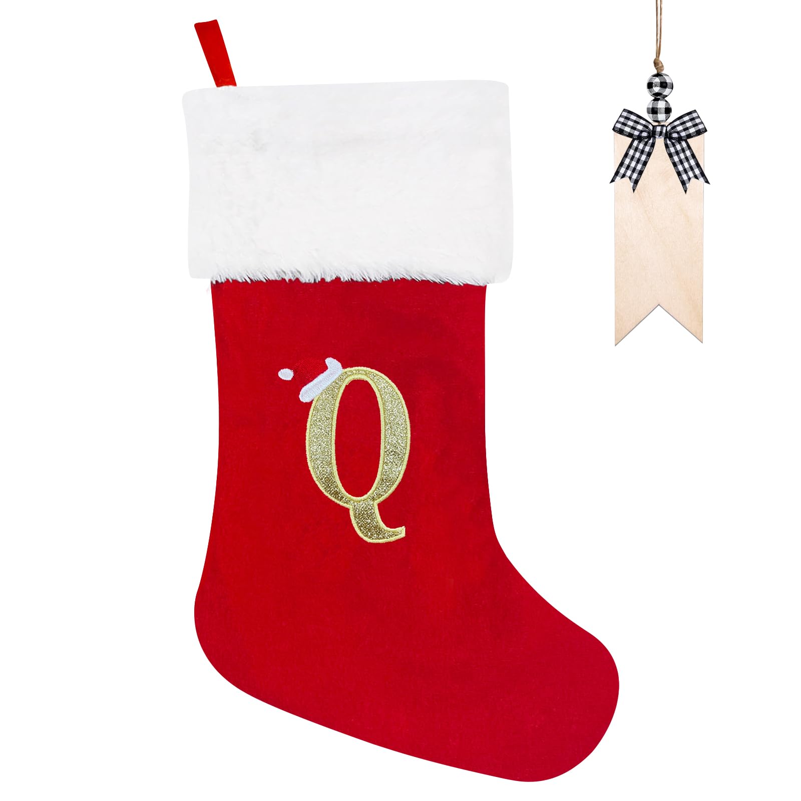 Personalised Christmas Stocking with Large Monogram Red - 50cm Plush Hanging Stocking with Name Tag - Xmas Decor Tree Holiday Ornament