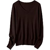 SANGTREE Women's V Neck Wool Sweater Soft Long Sleeve Casual Lightweight Pullover Tops for Spring Fall