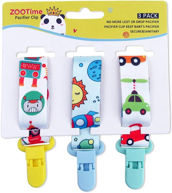 Cutebility Dummy Clips Baby Pacifier Clips 3 Pack Pacifier Holder Straps for Girls Plastic Teething Clips Modern Unisex Design(4)