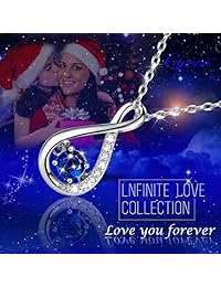 Caperci Sterling Silver Gemstone Created Blue Sapphire Infinity Pendant Necklace for Women, 18''