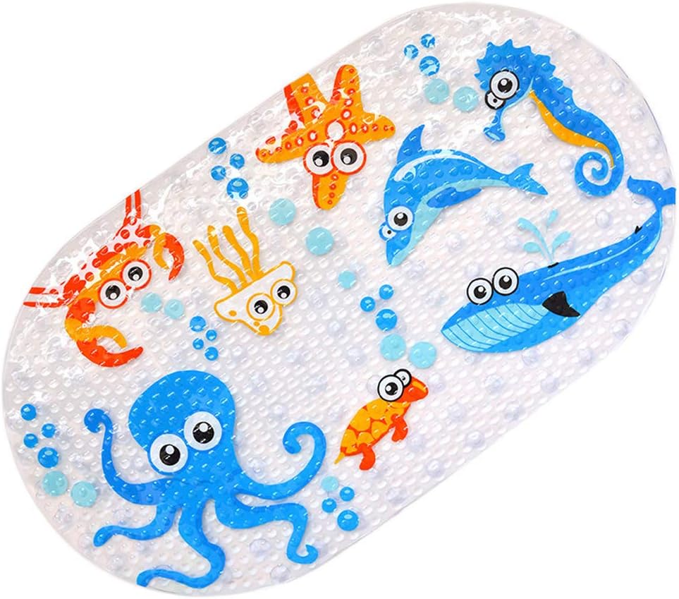 ChuaMi Multi-Purpose Cartoon Animal Bathroom Anti-Slip Water Sucker Bath Mat, Children Shower Bathtub Mat, Ocean Octopus Starfish Seahorse and Jellyfish Cute Pattern
