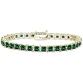 B. BRILLIANT Sterling Silver Genuine, Created or Simulated Gemstone 4mm Princess-Cut Square Tennis Bracelet for Women