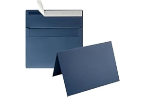 Wishop 50 Pack Self-Adhesive Envelopes with Fold Cards for Wedding Invitations, Greeting Cards, Baby Shower, Letter Mailing (Navy Blue, 5x7)