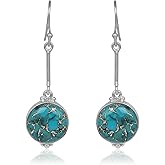 Silver Eternity Turquoise Earrings 925 Sterling Silver Drop Dangle Earrings for Women Western Boho Earrings Southwest Turquoise Jewelry Birthday Gifts for Women