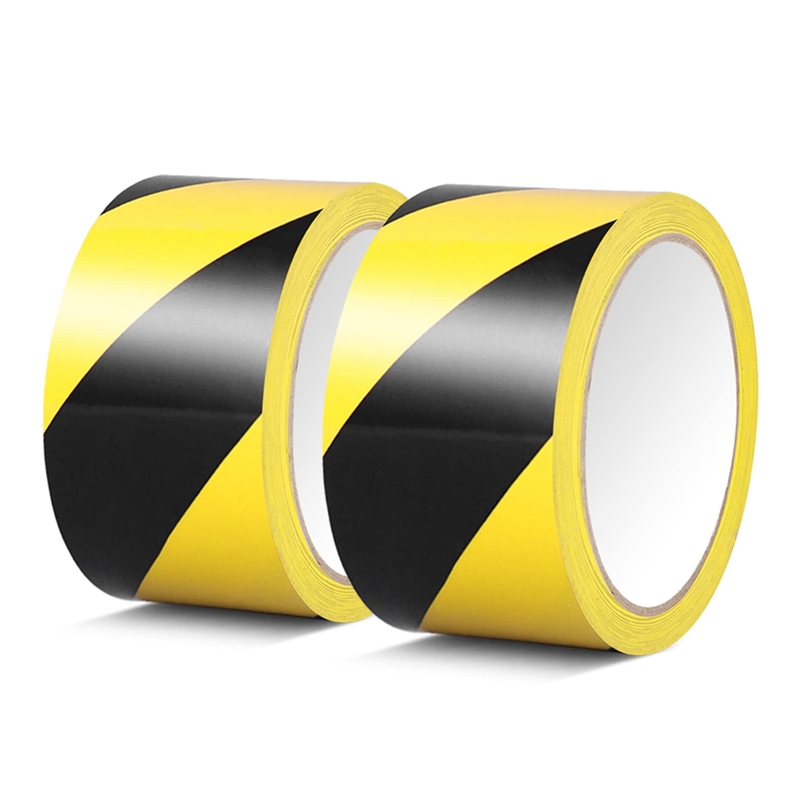 ALBOYI Hazard Warning Tape 2 Rolls Black and Yellow, 70mm x 20m Self-Adhesive PVC Caution Tape for Floor Marking, Construction and Safety Barriers