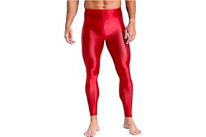 easyforever Men's High Waist Shiny Leggings Stretch Compression Pants for Sports Fitness Clubwear