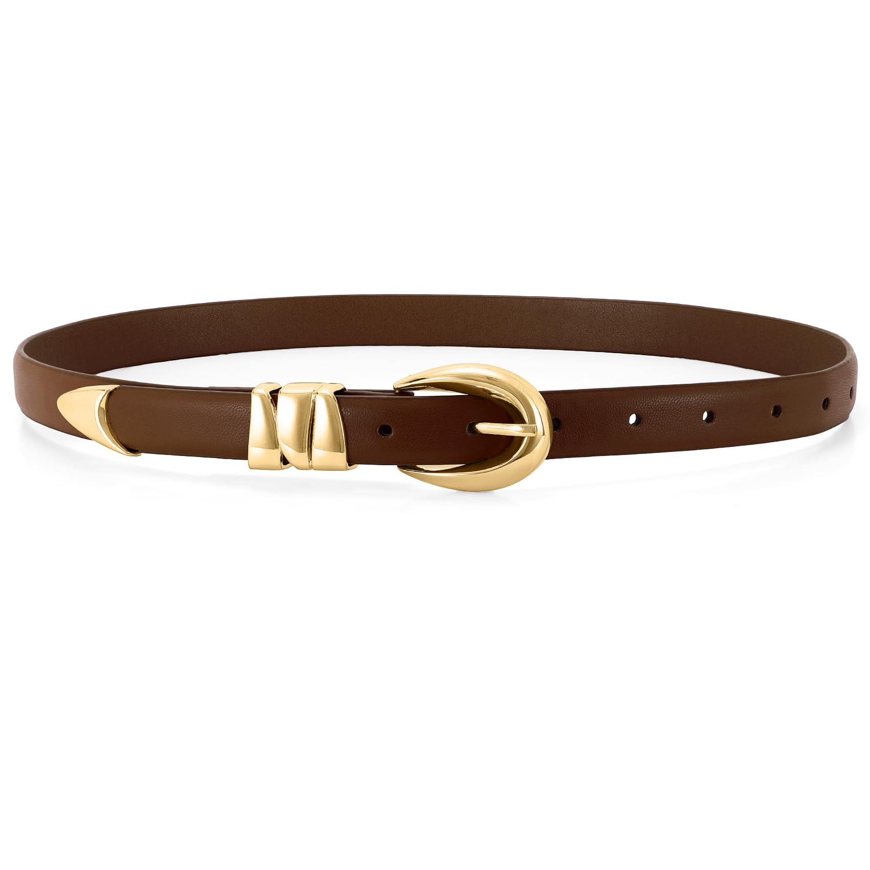 Photo 1 of WHIPPY Women Skinny Leather Belt for Jeans Pants Dresses Ladies Fashion Waist Belt with Shiny Gold Buckle,Coffee Gold,M