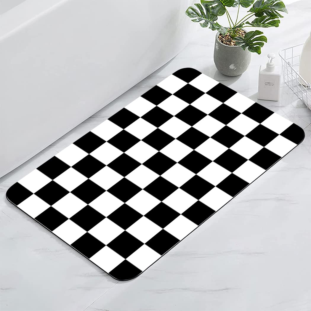 YISUMEI Bathroom Mat, Non-Slip Super Absorption Bath Carpet with Rubber Backing, Fit Under Bathroom Doormat Floor Rugs for Shower Buthtub,17"x24",Checkerboard Black and White — image 1
