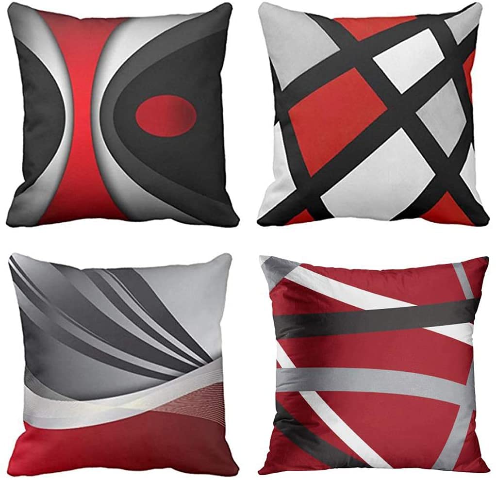 ZHILING Set of 4 Cushion Covers 45x45cm Modern Abstract Red Stripes Gray Black White Acrylic Bold Grey Decorative Pillow Cases Home Decor Square cushion covers 18x18 Inches