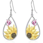 Sunflower/Dragonfly/Daisy Teardrop Dangle Earrings 925 Sterling Silver Boho Bohemian Sunflower Hook Earrings for Women Mothers Day Jewelry Gifts