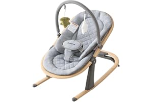 Swegrow 2-in-1 Baby Bouncer, Portable Newborn Bouncer Seat with 3 Adjustable Heights, Rocker and Stationary Options, Infant Rocker Chair with Hanging Toys (Gray)