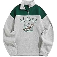 ZAFUL Men's Letters Embroidered Raglan Sleeve Quarter Zip Fleece