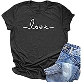 NIUBIA Women's T-Shirt Graphic Tees Love Printed Casual Short Sleeve Tops Summer Loose Fitted Top