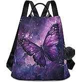 ZOEO Anti Theft Backpack Butterflies Galaxy Purple Women Large Fashion Travel Shoulder Bag Purse Rucksack Lightweight