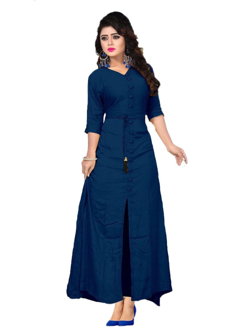 vaidehi creation women v neck style loose plain casual long kurtis