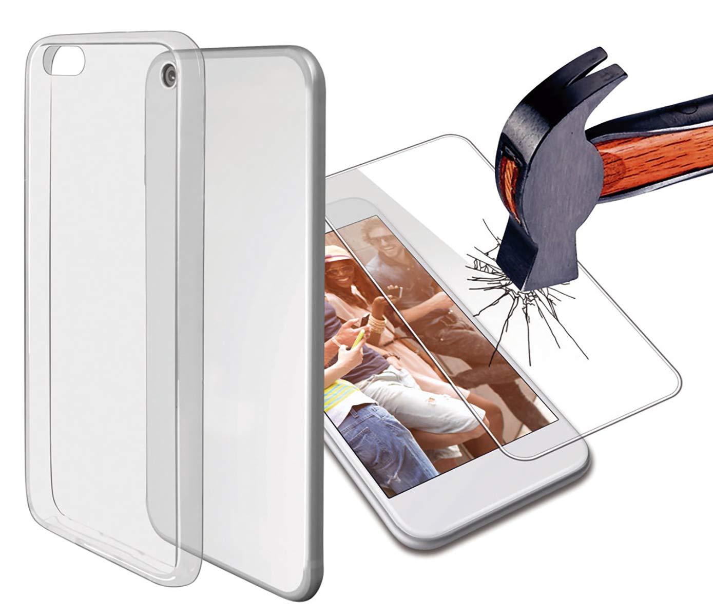 KSIX B0936PACK00 - Pack-Thin Transparent Protective Case and Screen Protector Tempered Glass 9H for Apple iPhone 7 Plus