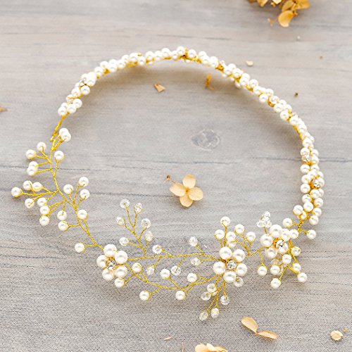 Barogirl Wedding Headband Gold Floral Hair Vine Crystal Hair Wreath Wedding Hair Accessories for the Brides and Bridesmaids BDT-11