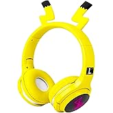 Kids Wireless Bluetooth 5.0 Earphones with 7 Colors LED Light, Earhook Headphones, Foldable Built-in Microphone, Suitable for Boys and Girls Game/Music/Study, Christmas/Birthday/Travel Gift (Yellow)