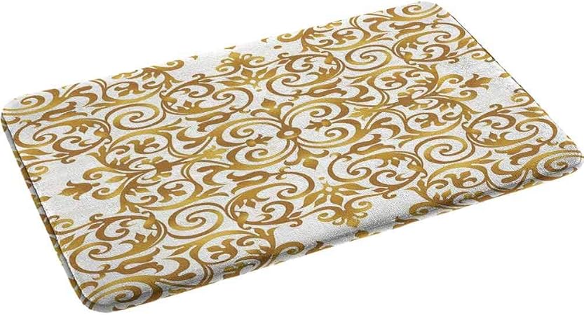 Non Slip Washable & Quick Dry Soft Bathroom Rugs, Victorian Golden Lace ...