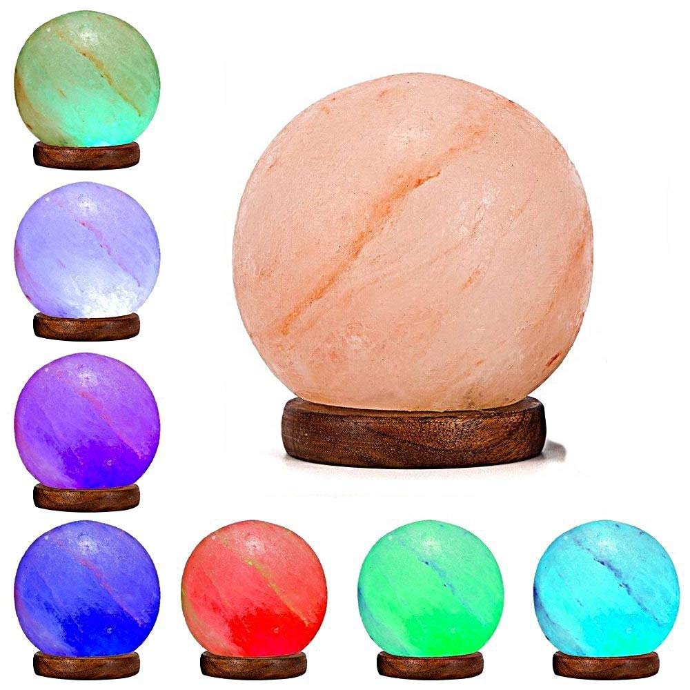 Niubity Himalayan Pink Natural Salt Lamp,USB Wooden Base Himalayan Crystal Rock Salt Lamp Air Purifier Night Light (Ball)